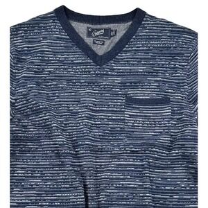 Grayers Mens‎ Merino Wool Sweater XXL V-neck Blue Indigo Pocket 2XL 3D Stripes